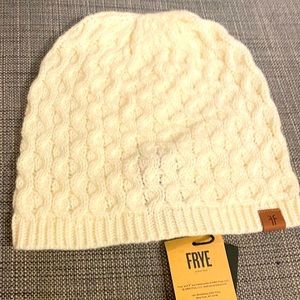 FRYE Brand White Beautifully Cabled Knit Hat Beanie Cute and Warm Brand New NWT